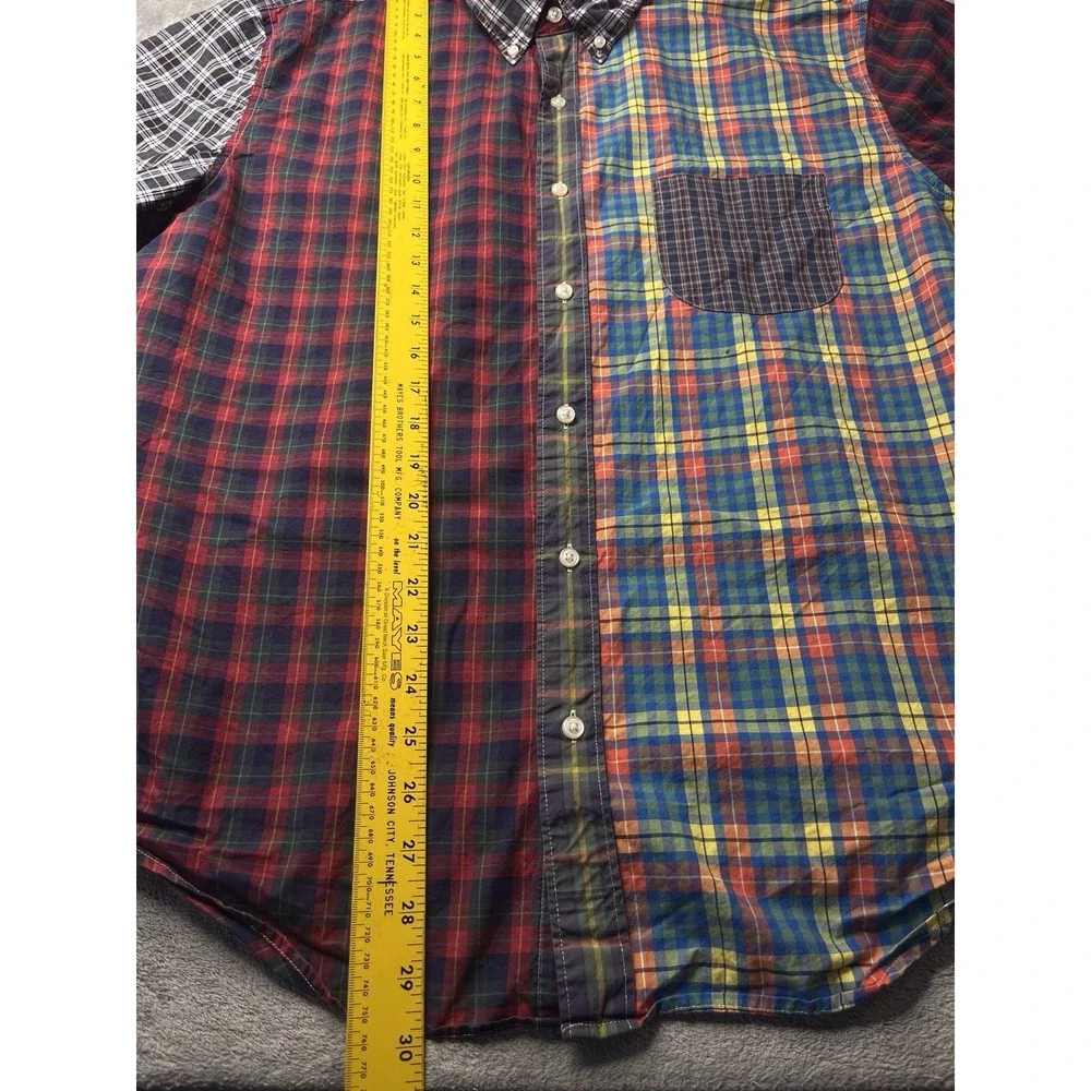 J‎ Crew Shirt Men Xl Patchwork Plaid Short Sleeve Button Down Colorblock Cotton